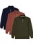 Unisex 3'lü Paket Lacivert-Kahverengi-Yeşil Relax Fit Pamuklu Yarım Fermuarlı Dik Yaka Sweatshirt 1