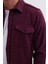 Erkek Slim Fit Tek Cep Kapaklı Düz Oduncu Spor Bordo Gömlek 3