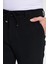 Erkek Slim Fit Dar Kesim Beli Lastikli Bağcık Detaylı Siyah Pantolon 4