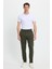 Erkek Regular Fit Klasik Kesim Beli Lastikli Bağcıklı Koyu Haki Jogger Pantolon 1