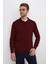 Erkek Standart Fit Normal Kesim Pamuklu Polo Yaka Bordo Kazak 5