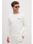 Erkek Relax Fit Pamuklu 3 Iplik Yumuşak Dokulu Içi Polarlı Bisiklet Yaka Beyaz Eşofman Takımı 4