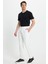 Erkek Regular Fit Klasik Kesim Beli Lastikli Bağcıklı Koyu Beyaz Jogger Pantolon 2