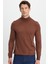 Erkek Slim Fit Dar Kesim Yumuşak Dokulu Tüylenmeyen Kahverengi Yarım Balıkçı Yaka Triko Kazak 6