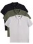Erkek 3'lü Paket Siyah-Yeşil-Gri Slim Fit Dar Kesim Pamuklu Düz Pike Polo Yaka Tişört 1