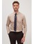 Slim Fit Bej Non-Iron %100 Pamuk Doğa Dostu Ekoteks Belgeli Ütü Gerektirmez Gömlek 1