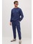 Erkek Relax Fit Pamuklu 3 Iplik Yumuşak Dokulu Içi Polarlı Bisiklet Yaka Lacivert Eşofman Takımı 1