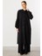 Rozza Kol Işlemeli Pamuk Karışımlı Ince Kap Ferace-Siyah 1