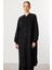 Rozza Kol Işlemeli Pamuk Karışımlı Ince Kap Ferace-Siyah 5