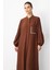 Pilise Kol ve Inci Cep Detaylı Ipekçe Kumaş Zamansız Ferace-Kahve 4