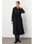 Db Yün Triko Detaylı Astarlı Jakar Kapitone Mevsimlik Uzun Trench Kap-Siyah 1