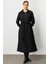 Db Yün Triko Detaylı Astarlı Jakar Kapitone Mevsimlik Uzun Trench Kap-Siyah 2