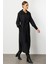 Db Yün Triko Detaylı Astarlı Jakar Kapitone Mevsimlik Uzun Trench Kap-Siyah 3