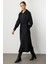 Db Yün Triko Detaylı Astarlı Jakar Kapitone Mevsimlik Uzun Trench Kap-Siyah 4