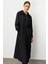 Db Yün Triko Detaylı Astarlı Jakar Kapitone Mevsimlik Uzun Trench Kap-Siyah 6