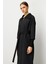Db Yün Triko Detaylı Astarlı Jakar Kapitone Mevsimlik Uzun Trench Kap-Siyah 7
