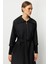 Db Yün Triko Detaylı Astarlı Jakar Kapitone Mevsimlik Uzun Trench Kap-Siyah 8
