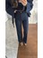 Kadın Vintage Yüksek Bel Lacivert Denim Pantolon 1