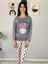 Kadın Tavşan Desenli Pijama Takımı (Gri- Beyaz) Gri XL 5