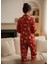 Kadın Teddy Bear Ayıcık Desenli Süet Düğmeli Pijama Takımı (Kırmı 3