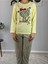 Kadın Kedi Motifli Leopar Desenli Pijama Takımı (Sarı) Sarı 4