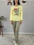 Kadın Kedi Motifli Leopar Desenli Pijama Takımı (Sarı) Sarı 5