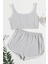 Kadın Gri Askılı Crop Top ve Şortlu Gecelik Takım 1
