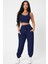 Kadın Lacivert Kaşkorse Cepli Jogger Eşofman Altı ve Crop Top Bluz 4
