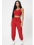 Kadın Kırmızı Kaşkorse Cepli Jogger Eşofman Altı ve Crop Top Bluz 1