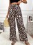 Kadın Yüksek Bel Beli Lastikli Bağcıklı Desenli Süprem Pantolon 2