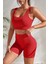 Kadın Kırmızı Kalın Askılı Yüksek Bel Şortlu Gecelik Takımı 3