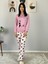 Kadın Kedi Motifli Kalp Desenli Pijama Takımı (Pembe-Beyaz) Pembe 2