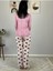 Kadın Kedi Motifli Kalp Desenli Pijama Takımı (Pembe-Beyaz) Pembe 4