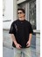 Unisex Bisiklet Yaka Baskılı Oversize T-Shirt - Siyah 1