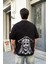 Unisex Bisiklet Yaka Baskılı Oversize T-Shirt - Siyah 2
