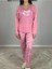 Kadın Pamuklu Viscon Yaprak Desenli Pijama Takımı (Pembe) Pembe X 4