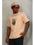 Unisex Oversize Baskılı Bisiklet Yaka T-Shirt - Bej 1