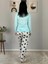 Kadın Kedi Motifli Kalp Desenli Pijama Takımı (Mavi-Beyaz) Mavi 5