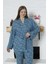 Viskon Desenli Pijama Takımı %100 Pamuk Lacivert XL 4