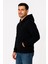 Erkek Üç Iplik Kapüşonlu Tam Fermuarlı Kanguru Çepli Sweatshirt Hoodie - Siyah 2