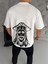 Unisex Bisiklet Yaka Baskılı Oversize T-Shirt - Beyaz 1
