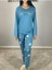 Kadın Pamuklu Viscon Çiçek Desenli Pijama Takımı (Mavi) Mavi XL 4