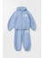 Kız Çocuk Pamuklu Mavi Kapüşonlu Fermuarlı Eşofman Takım – Rahat Kesim 1