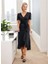 Kadın Kruvaze Yaka Midi Boy Kuşaklı Krep Elbise 120 cm 3