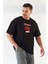 Unisex Bisiklet Yaka Baskılı Oversize T-Shirt - Siyah 1