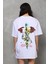Unisex Bisiklet Yaka Baskılı Oversize T-Shirt - Beyaz 2