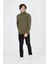Erkek Yarım Fermuarlı Baskılı Sweat - Yeşil 1