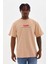Unisex Baskılı Oversize T-Shirt - Bej 1