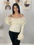 Kadın Püsküllü Madonna Yaka Triko Kazak Krem Standart 1