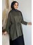 Bisiklet Yaka Yan Yırtmaç Detaylı Bel Bağlamalı Tesettür Tunik P-00019263 2
